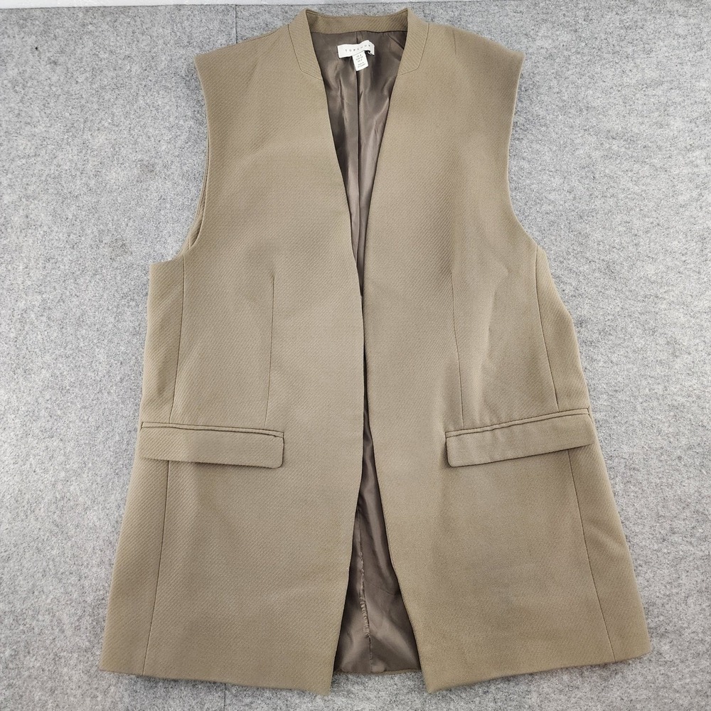 Topshop Olive Green Longline Sleeveless Blazer Vest Women US 2 UK 6 EUR 34